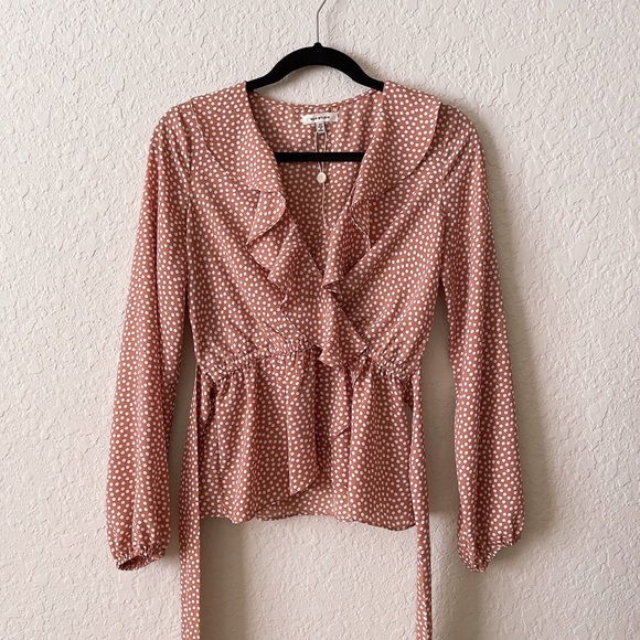 Max Studio Polka Dot Ruffle Tie Wrap Blouse - Picture 2 of 6